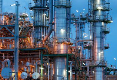 Chemical Plant Structure Chemical plant in night time , Thailand